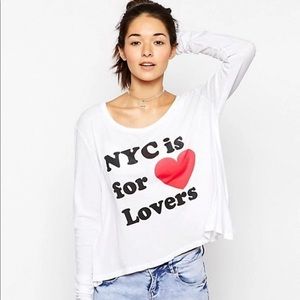 Wildfox White Long Sleeve Top with Red Heart